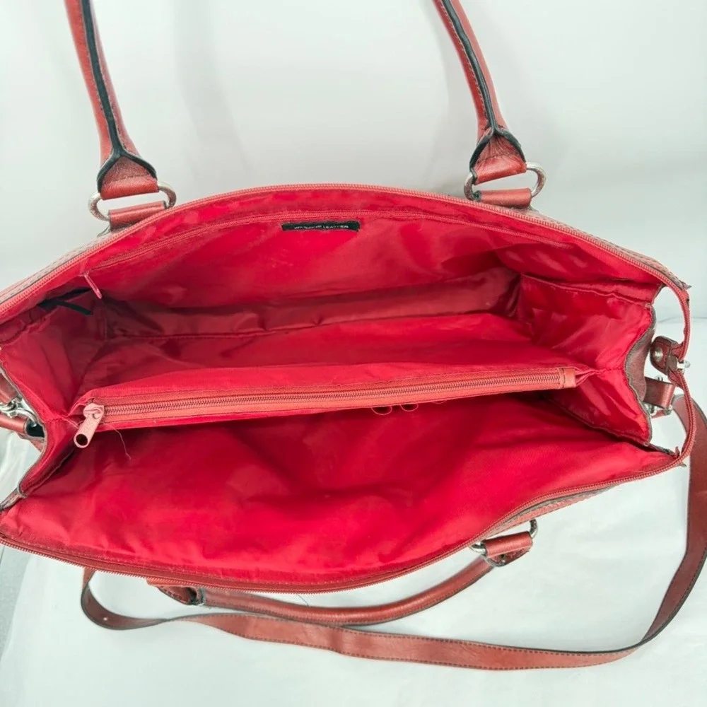 Wilsons Leather Laptop Messenger Briefcase Red Buckle Satchel Work Bag
